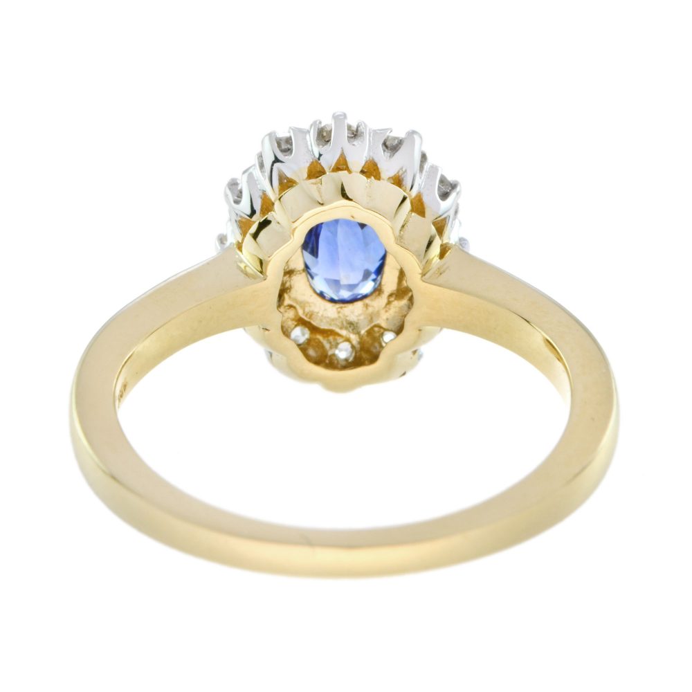 0.85ct Ceylon Sapphire and Diamond Oval Cluster Ring
