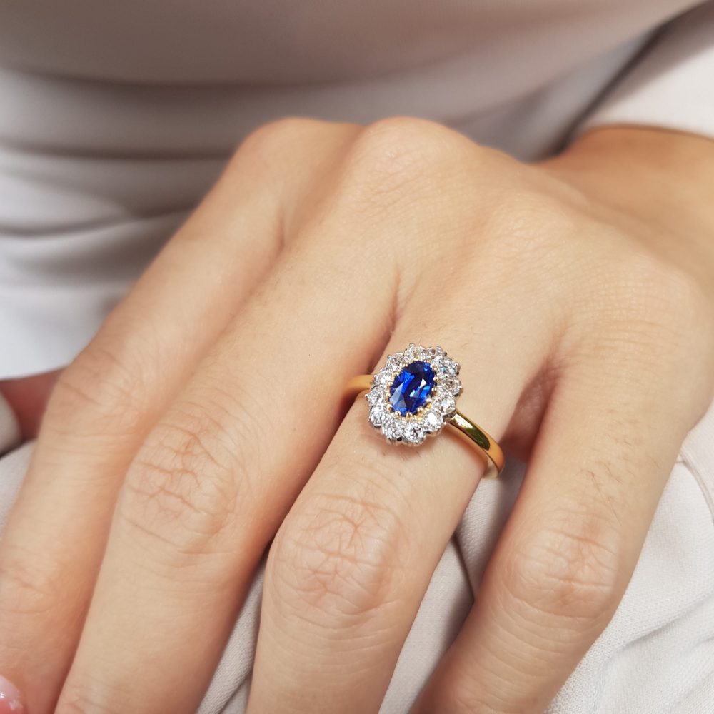 0.85ct Ceylon Sapphire and Diamond Cluster Engagement Ring