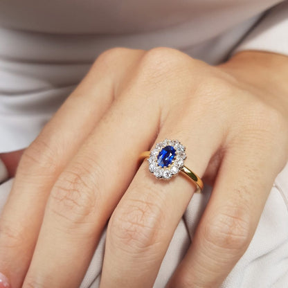 0.85ct Ceylon Sapphire and Diamond Cluster Engagement Ring