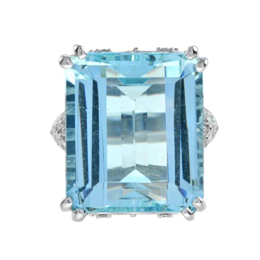 24.55ct Aquamarine and Diamond Cocktail Ring in 18ct White Gold