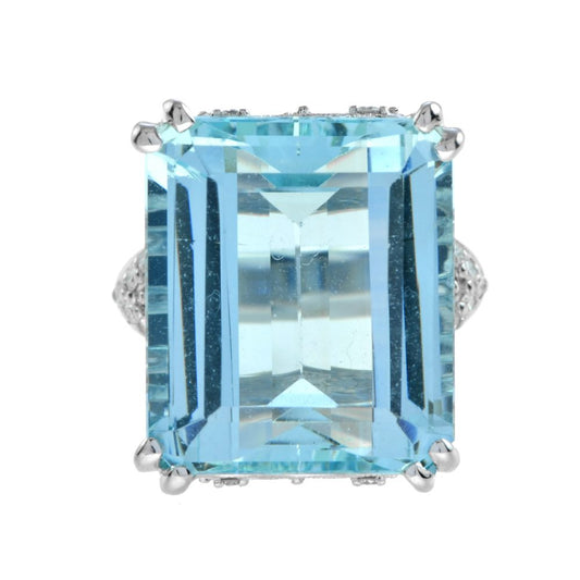24.55ct Aquamarine and Diamond Cocktail Ring in 18ct White Gold