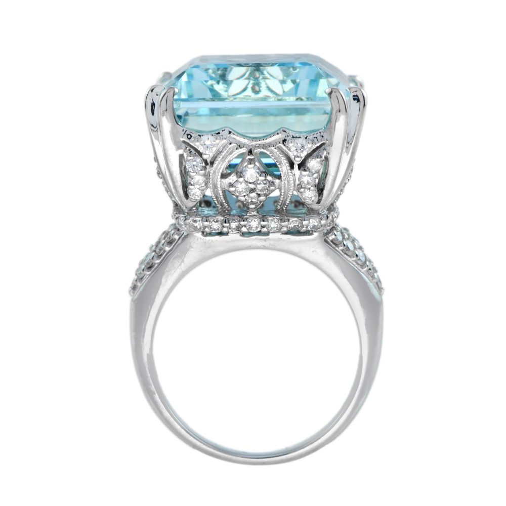 24.55ct Aquamarine and Diamond Cocktail Ring in 18ct White Gold