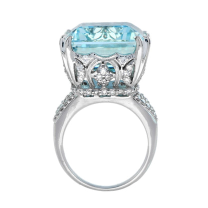 24.55ct Aquamarine and Diamond Cocktail Ring in 18ct White Gold