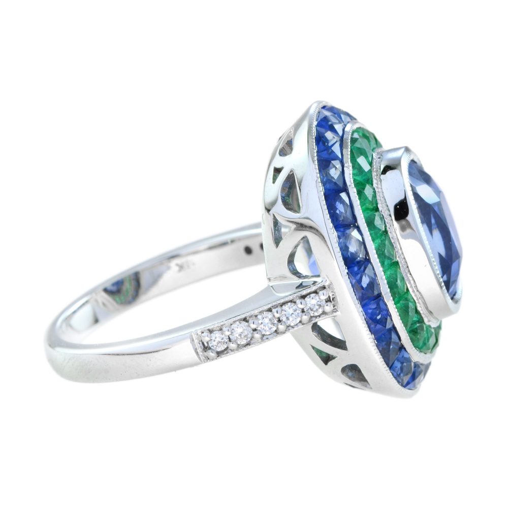 5.62ct natural No Heat Ceylon Sapphire and Emerald Cocktail Ring