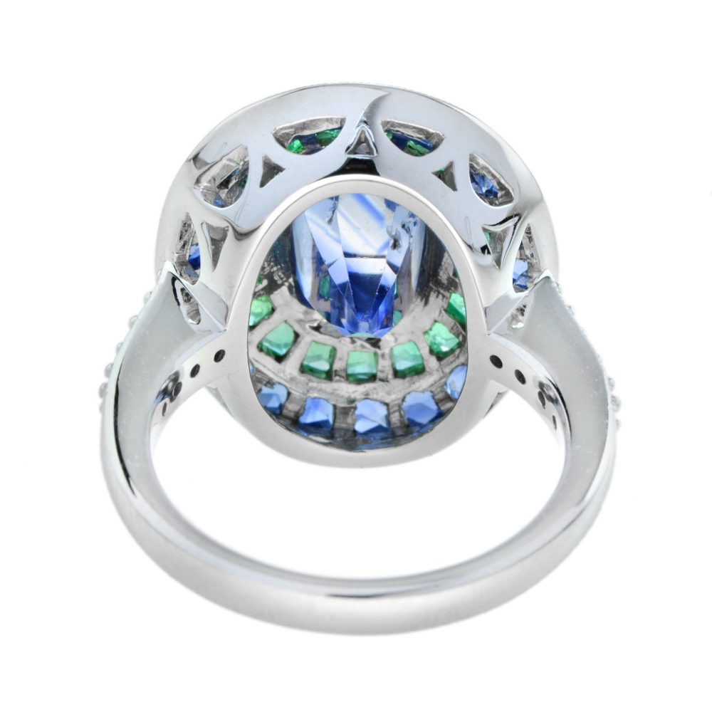 5.62ct natural No Heat Ceylon Sapphire and Emerald Cocktail Ring