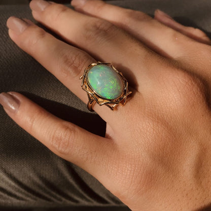 Decorative Ethiopian Opal and Yellow Gold Cocktail Ring
