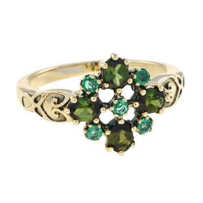 Vintage Style Green Tourmaline and Emerald Cluster Ring
