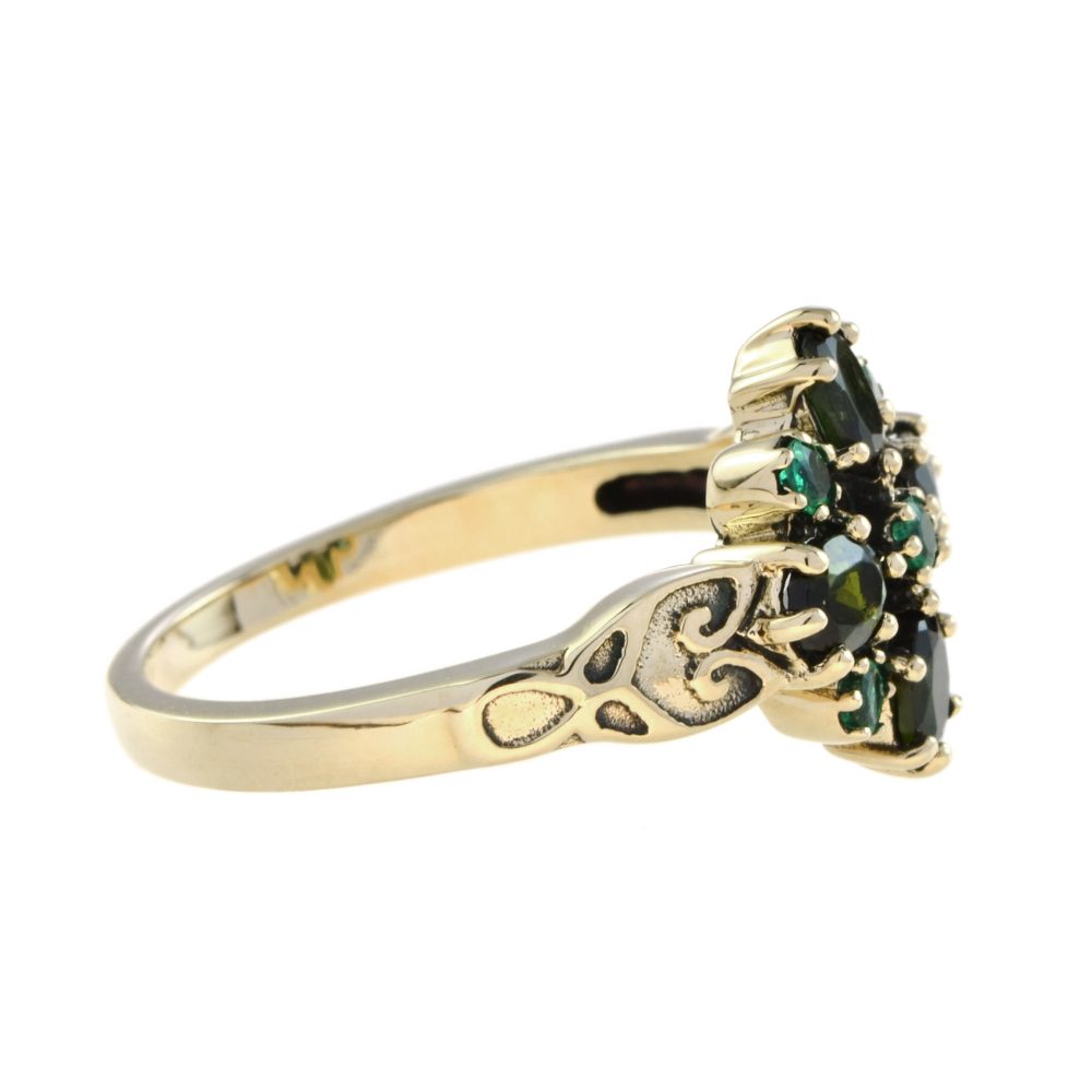 Vintage Style Green Tourmaline and Emerald Cluster Ring