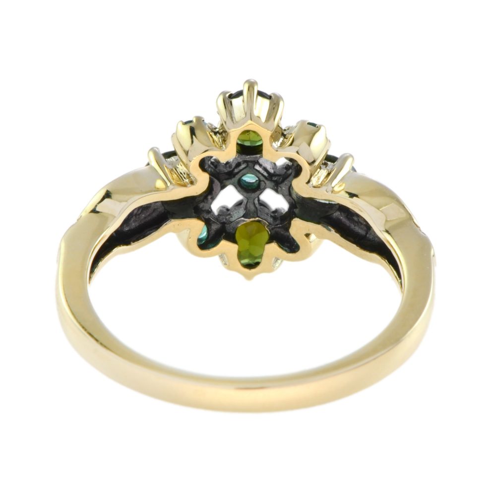 Vintage Style Green Tourmaline and Emerald Cluster Ring