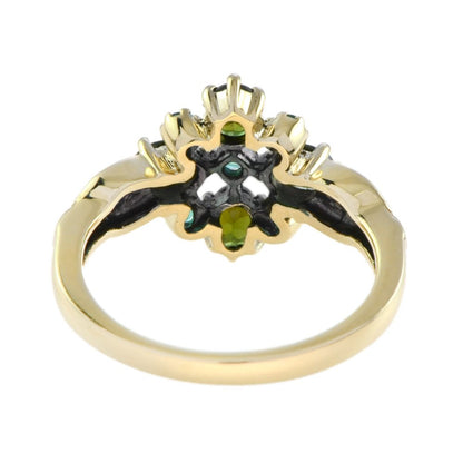 Vintage Style Green Tourmaline and Emerald Cluster Ring