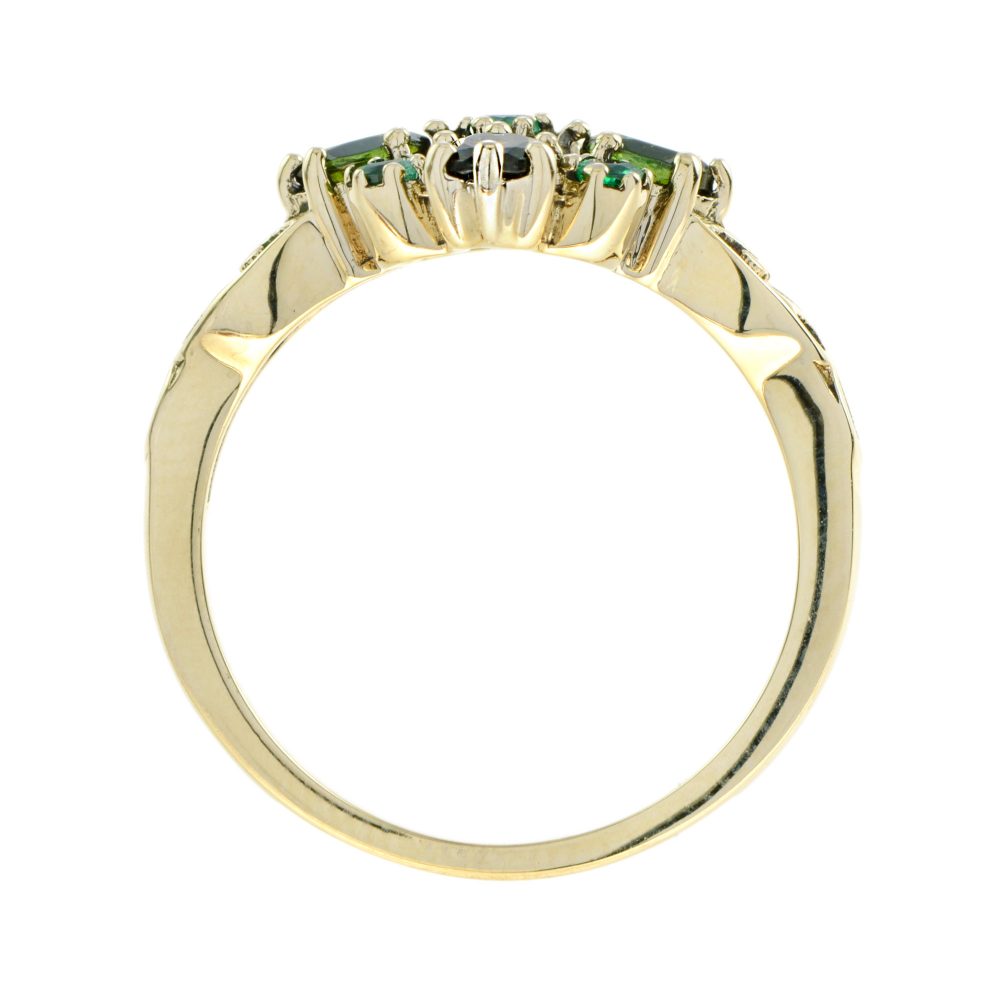 Vintage Style Green Tourmaline and Emerald Cluster Ring