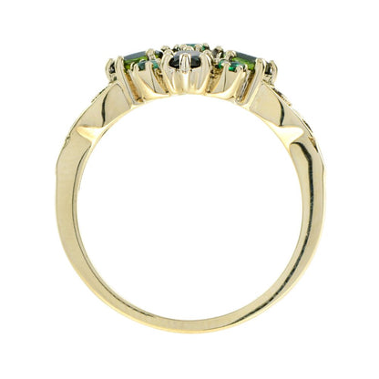 Vintage Style Green Tourmaline and Emerald Cluster Ring