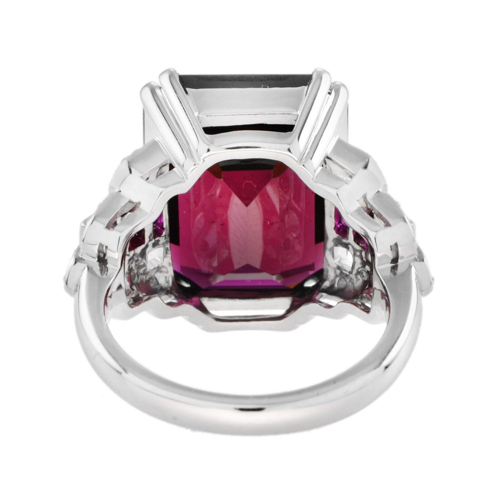 Art Deco Style 16.9ct Rhodolite Cocktail Ring with Ruby and Diamond