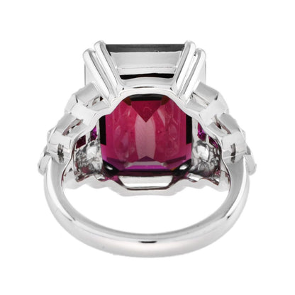 Art Deco Style 16.9ct Rhodolite Cocktail Ring with Ruby and Diamond
