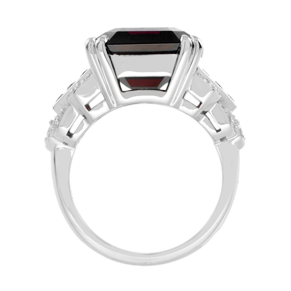 Art Deco Style 16.9ct Rhodolite Cocktail Ring with Ruby and Diamond