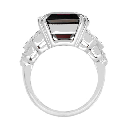 Art Deco Style 16.9ct Rhodolite Cocktail Ring with Ruby and Diamond