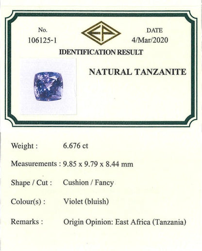 6.68ct Cushion Cut Tanzanite and Diamond Cluster Engagement Ring in 18ct White Gold