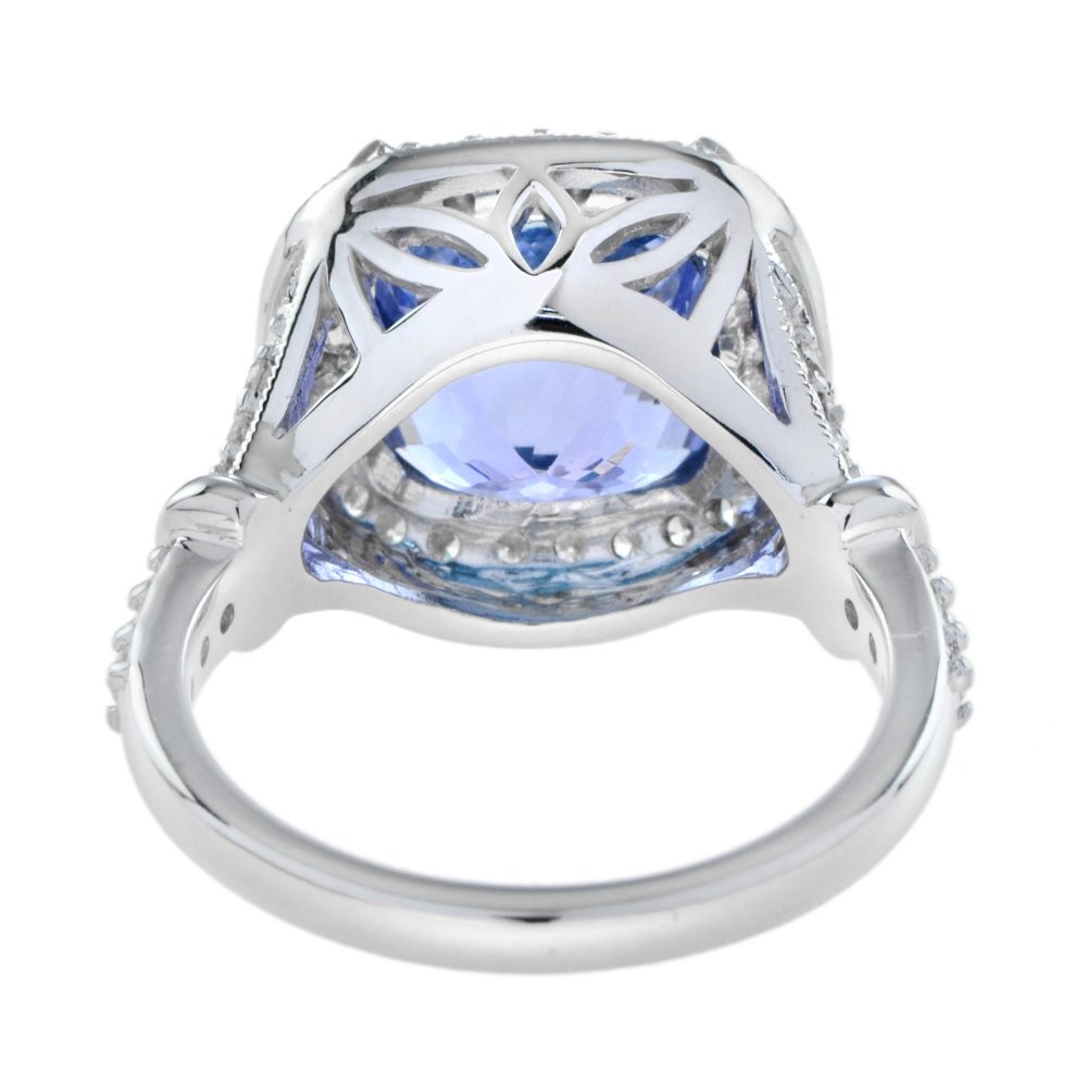 6.68ct Cushion Cut Tanzanite and Diamond Cluster Engagement Ring in 18ct White Gold