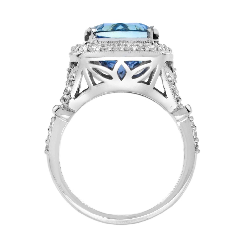 6.68ct Cushion Cut Tanzanite and Diamond Cluster Dress Ring