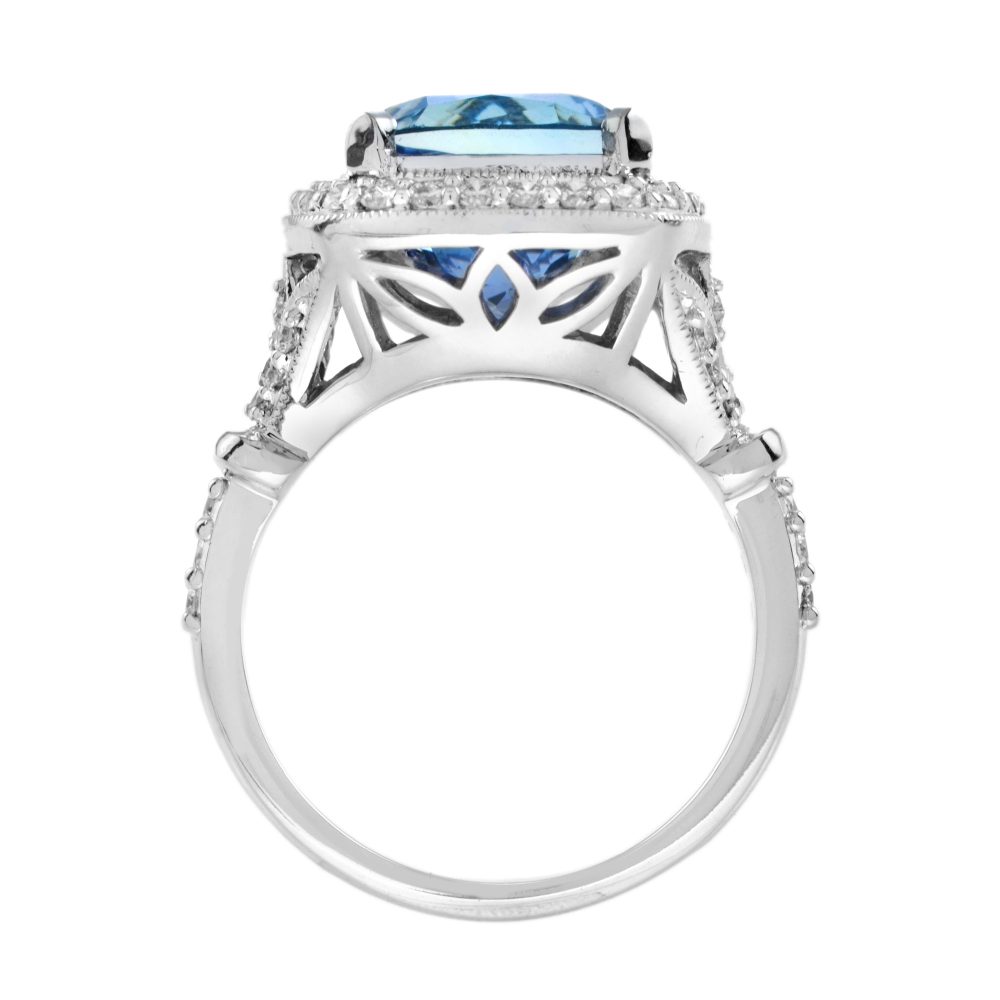 6.68ct Cushion Cut Tanzanite and Diamond Cluster Engagement Ring in 18ct White Gold