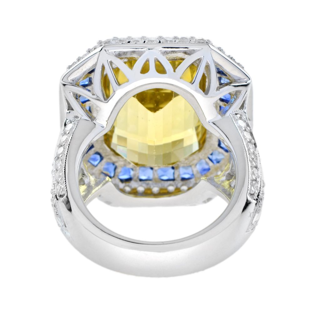 14ct Heliodor Golden Beryl, Ceylon Sapphire and Diamond Cocktail Ring