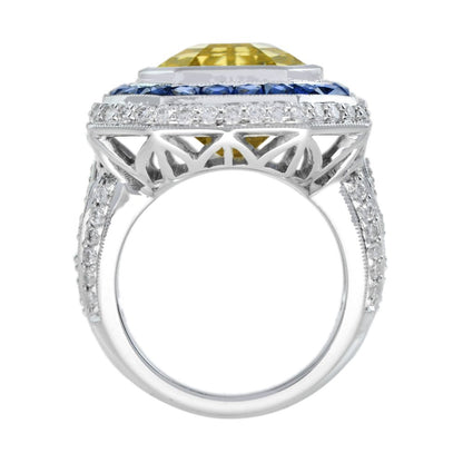 14ct Heliodor Golden Beryl, Ceylon Sapphire and Diamond Cocktail Ring