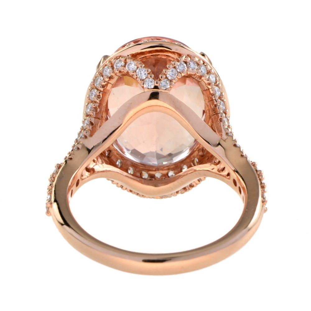 9.6ct Oval Morganite and Diamond Cluster Cocktail Ring in 18ct Rose Gold