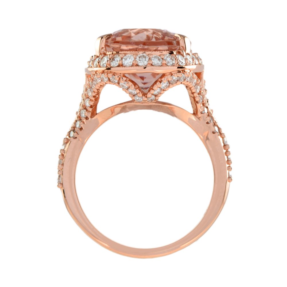 9.6ct Oval Morganite and Diamond Cluster Cocktail Ring in 18ct Rose Gold