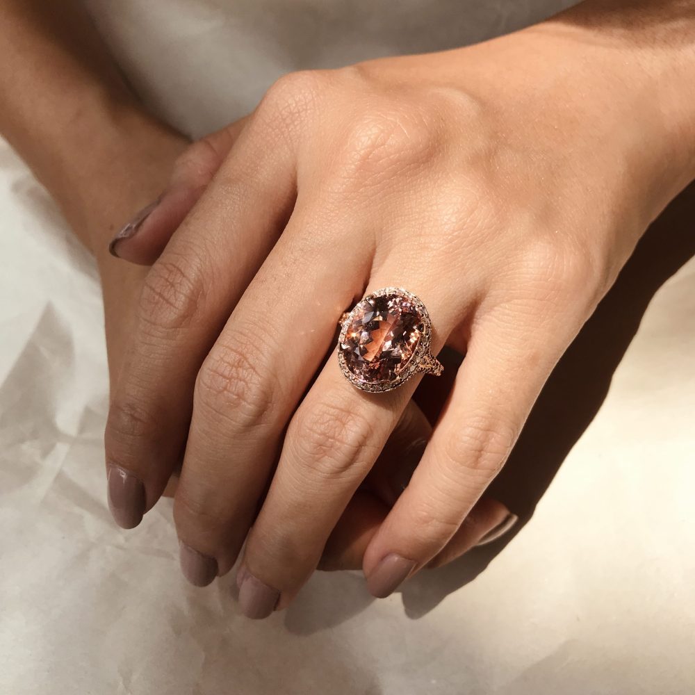 9.6ct Oval Morganite and Diamond Cluster Cocktail Ring
