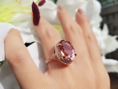 9.6ct Oval Morganite and Diamond Cluster Cocktail Ring in 18ct Rose Gold