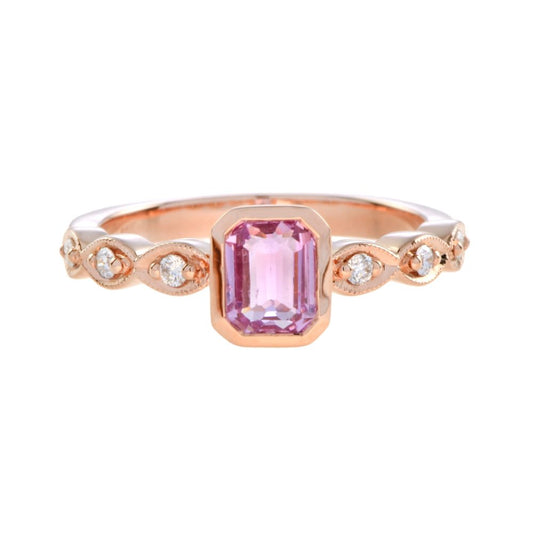Pink Sapphire and Diamond Engagement Ring in 18ct Rose Gold