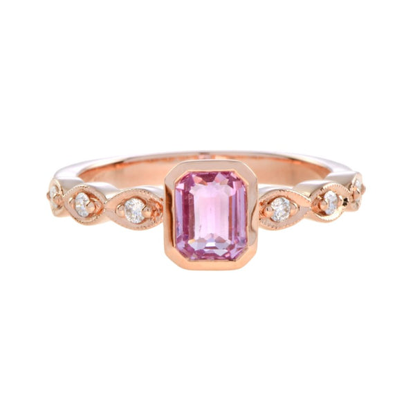 Pink Sapphire and Diamond Engagement Ring in 18ct Rose Gold
