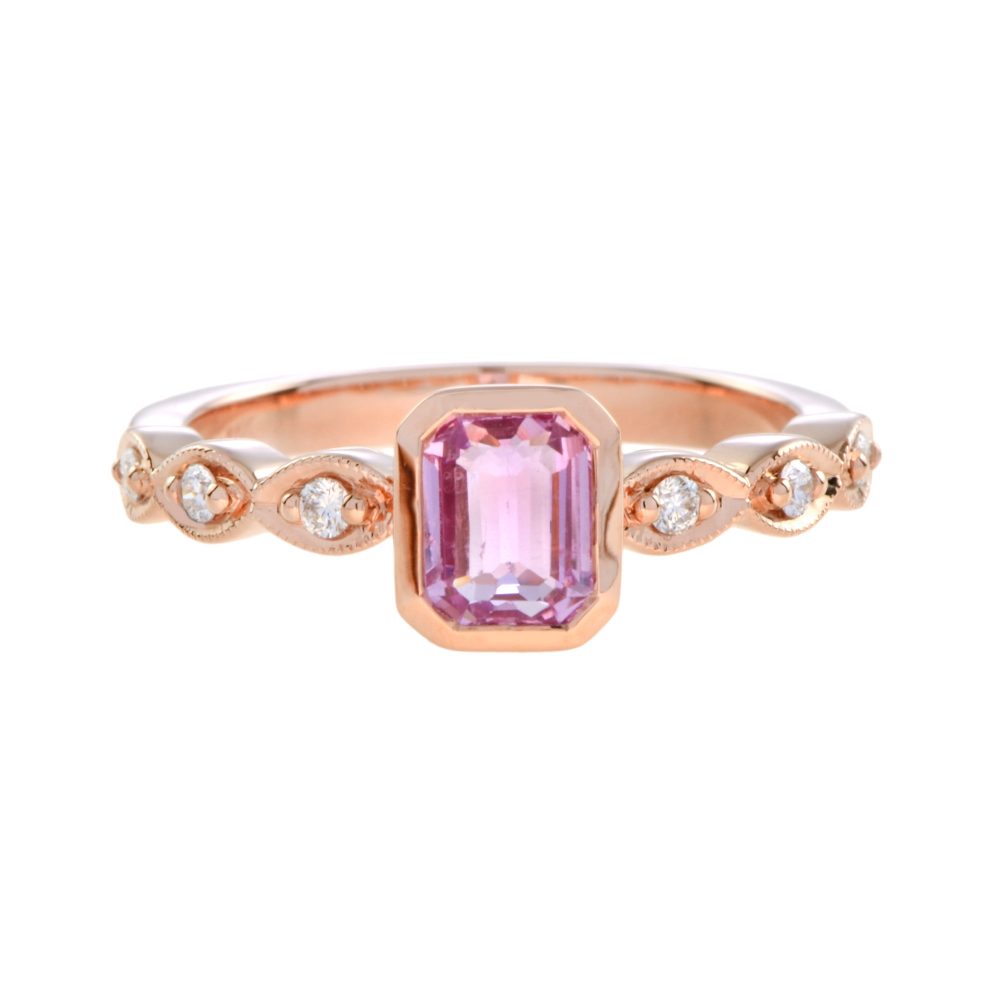 Pink Sapphire and Diamond Engagement Ring in 18ct Rose Gold