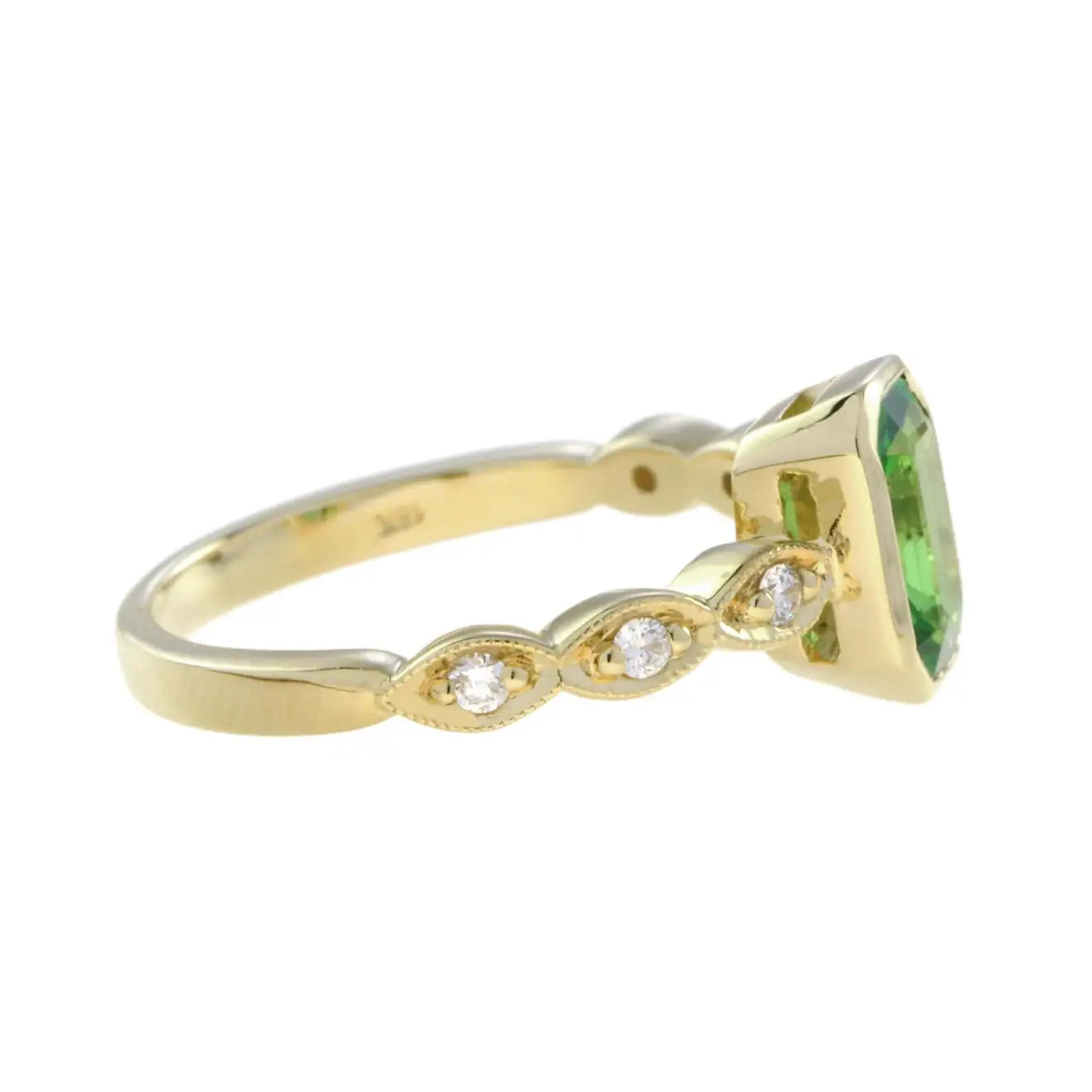 Emerald Cut Natural Tsavorite Garnet Solitaire Engagement Ring with Diamond