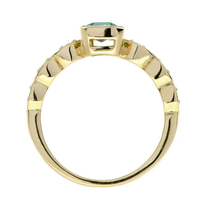 Emerald Cut Natural Tsavorite Garnet Solitaire Engagement Ring with Diamond