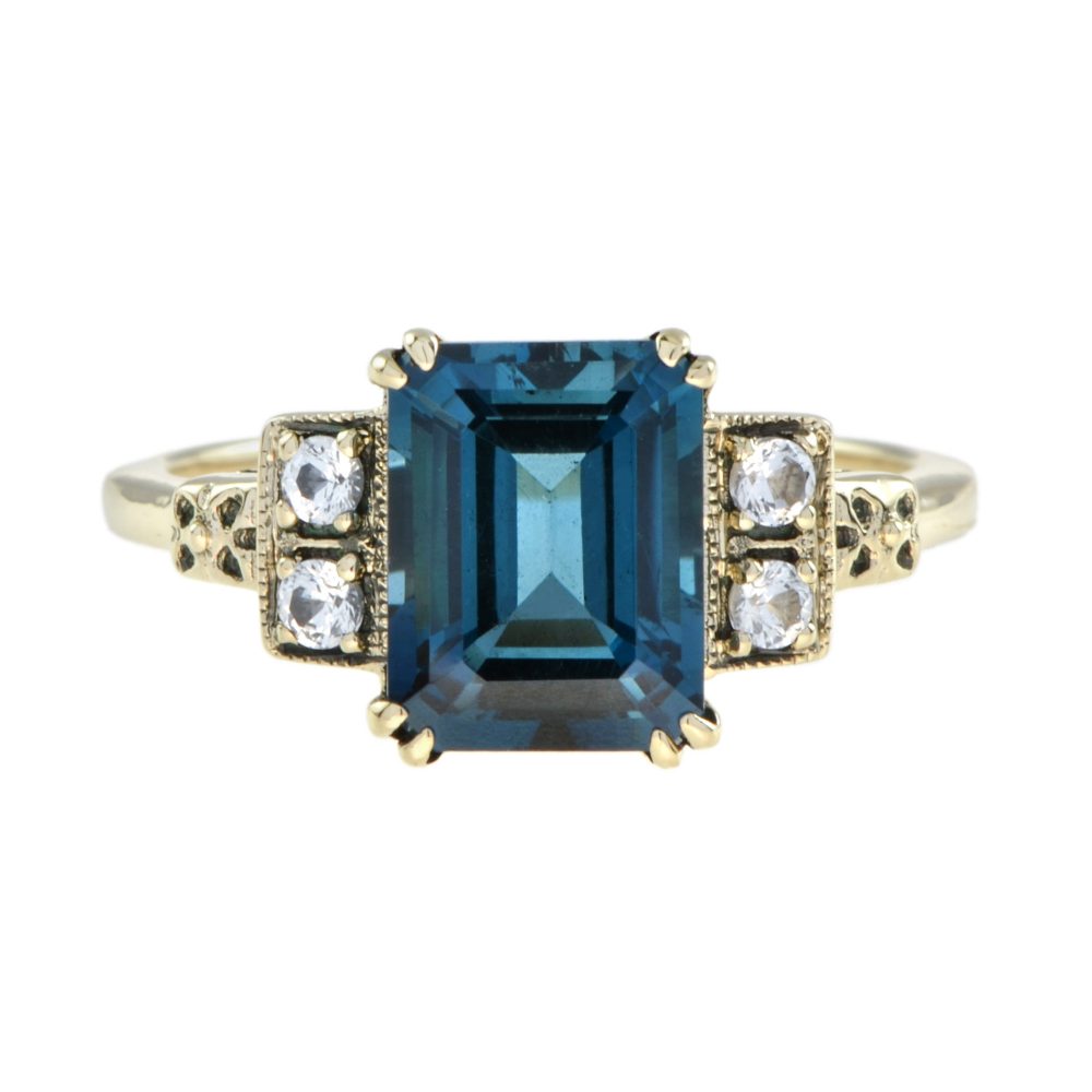 Emerald Cut 3ct Blue and White Topaz Ring