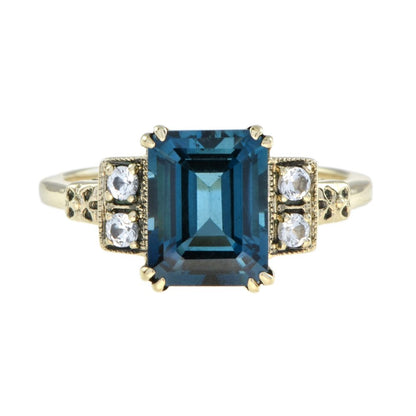 Emerald Cut 3ct Blue and White Topaz Ring