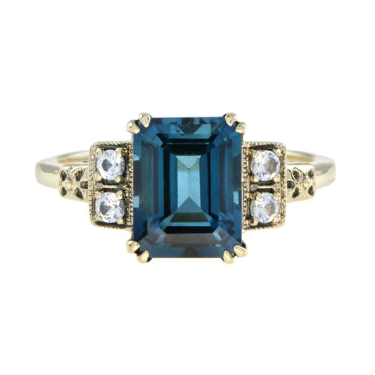 Emerald Cut 3ct Blue and White Topaz Ring