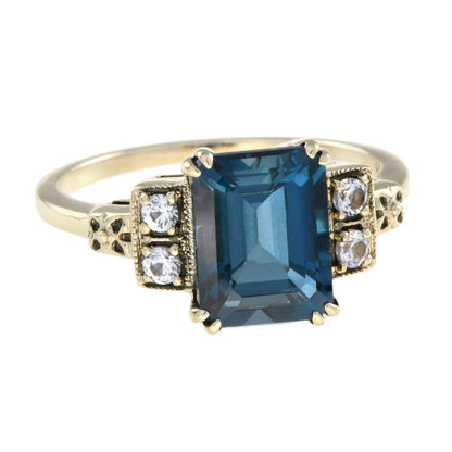 Emerald Cut 3ct Blue and White Topaz Ring