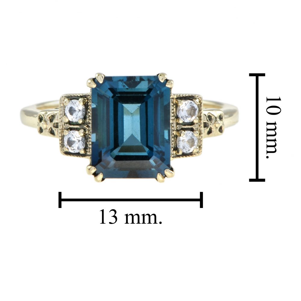 Emerald Cut 3ct Blue and White Topaz Ring