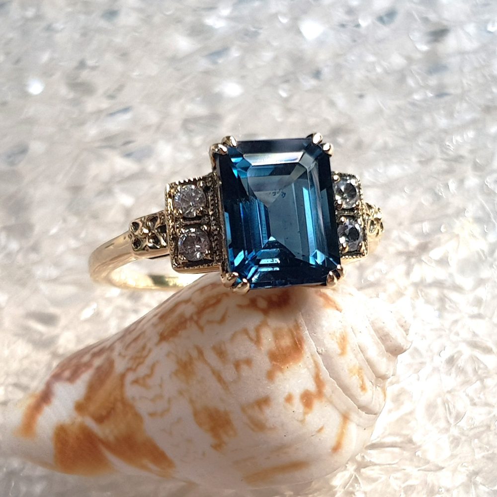 Emerald Cut 3ct Blue and White Topaz Ring