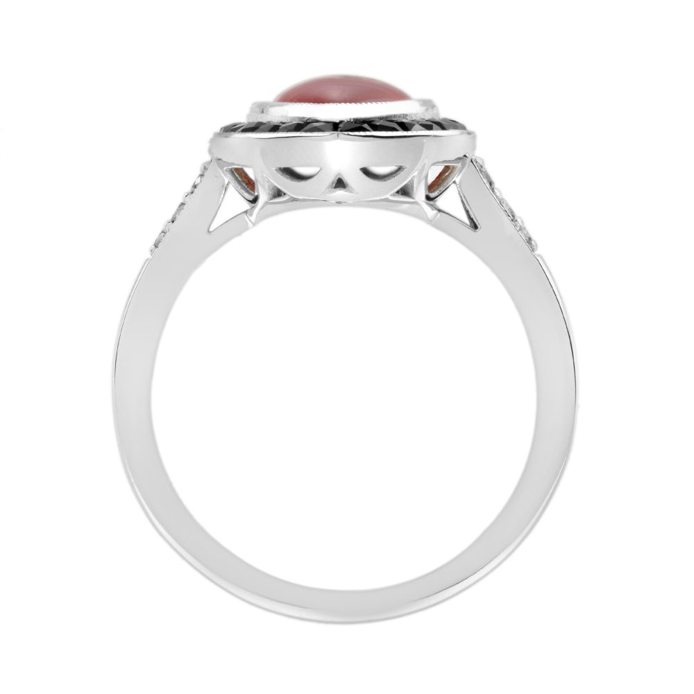 Marquise 1.20ct Coral Onyx and Diamond Navette Cluster Ring