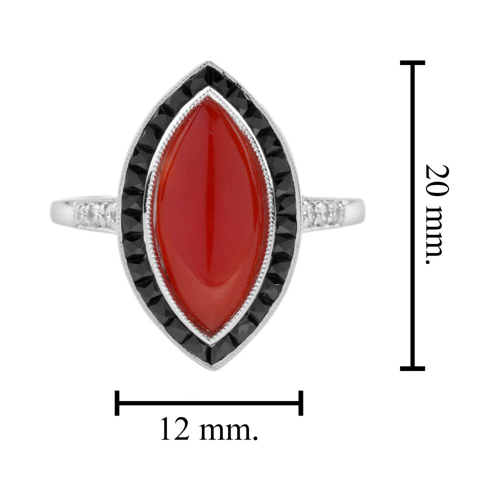 Marquise 1.20ct Coral Onyx and Diamond Navette Cluster Ring