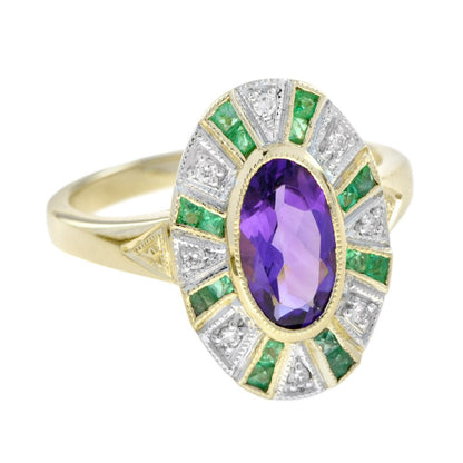 2.40ct Amethyst Emerald and Diamond Dress Ring