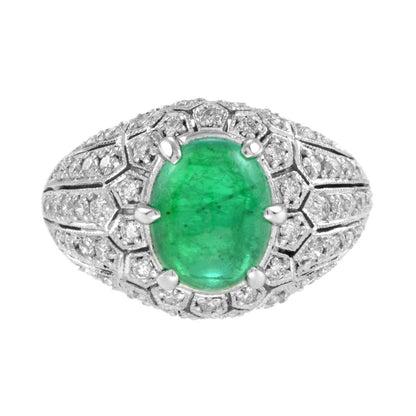 Cabochon Emerald and Diamond Dome Cocktail Ring
