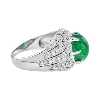 Cabochon Emerald and Diamond Dome Cocktail Ring