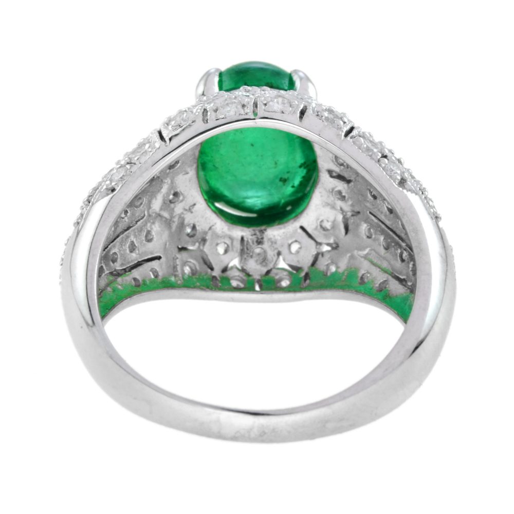 Cabochon Emerald and Diamond Dome Cocktail Ring