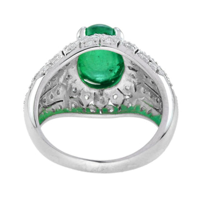 Cabochon Emerald and Diamond Dome Cocktail Ring