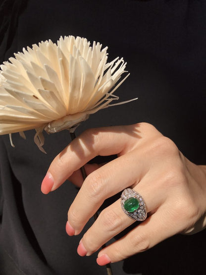 Cabochon Emerald and Diamond Dome Cocktail Ring