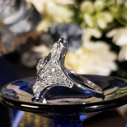 Art Deco Inspired GIA Certified 0.99ct Old Cut Diamond and Sapphire Cluster Plaque Ring